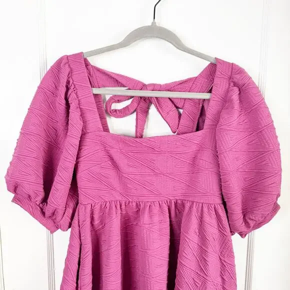 Free People Violet Mini Dress Puff Sleeves Textured Fabric Babydoll Pleated XS - Picture 4 of 13